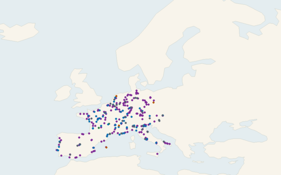 Aperçu général des lieux en Europe, positions regroupées par zone